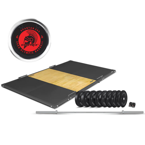 CORTEX Weightlifting Framed Platform+ Olympic V2 Weight Plates & Barbell Package - FitnessProducts Plus