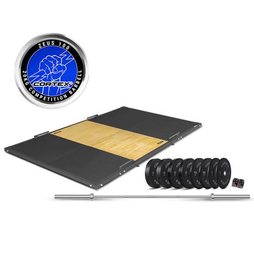 CORTEX Weightlifting Framed Platform+ Olympic V2 Weight Plates & Barbell Package - FitnessProducts Plus